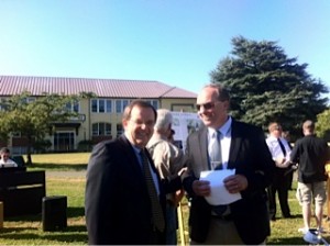 Oak Bay Mayor Nils Jensen and Andrew Weaver at Oak Bay High School Groundbreaking Ceremony July 5, 2013